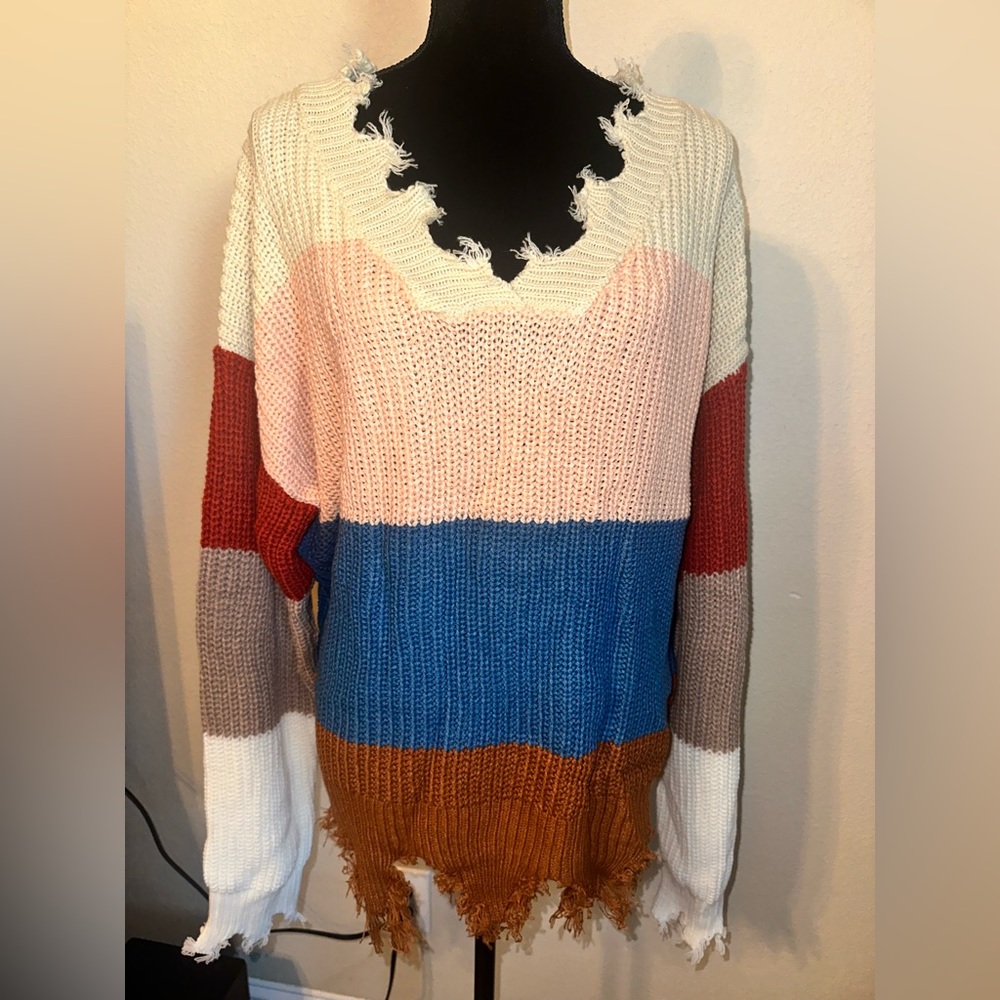 XL fringed knitted sweater